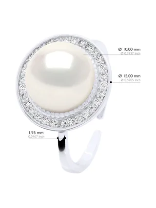 Bague Véritable Perle d'Eau Douce Bouton — Argent 925 Millièmes Rhodié 2