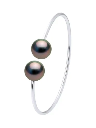 Bracelet Jonc Véritables Perles de Tahiti Rondes 9-10 mm — Argent 925 Millièmes — 20 cm 1