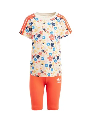 Ensemble survêtement orange Fille Adidas Cyc Short Tee S 1