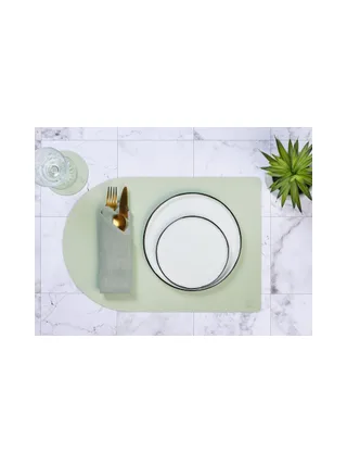 Sous-verre rond réversible - 6 pièces - Cuir recyclé blanc crème et vert de gris 33