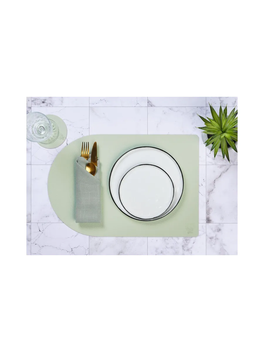Sous-verre rond réversible - 6 pièces - Cuir recyclé blanc crème et vert de gris 33