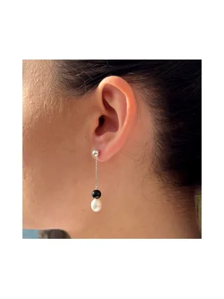 Boucles d'Oreilles Pendantes Véritable Perle d'Eau Douce Poire 7-8 mm — Argent 925 Millièmes 2