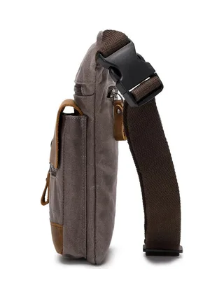 JEFF - Pochette banane en cuir véritable et toile enduite - Bleu 19