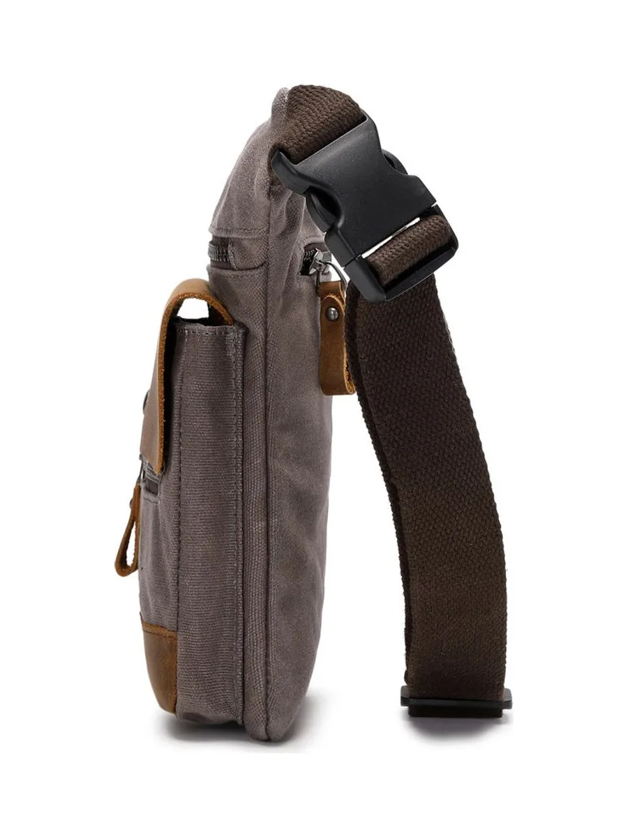 JEFF - Pochette banane en cuir véritable et toile enduite - Bleu 51