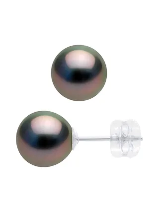 Boucles d'Oreilles Véritables Perles de Tahiti Rondes 8-9 mm — Or Blanc 375 Millièmes 2