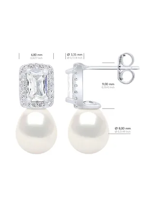 Boucles d'Oreilles Véritables Perles d'Eau Douce Poires 8-9 mm — Argent 925 Millièmes Rhodié 2
