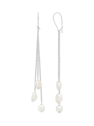 Boucles d'Oreilles Véritables Perles d'Eau Douce Baroques 6-7 mm — Or Blanc 375 Millièmes 1
