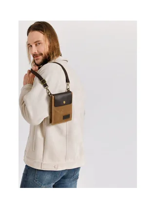 VAL - Pochette bandoulière en cuir véritable et toile enduite - Bleu 13
