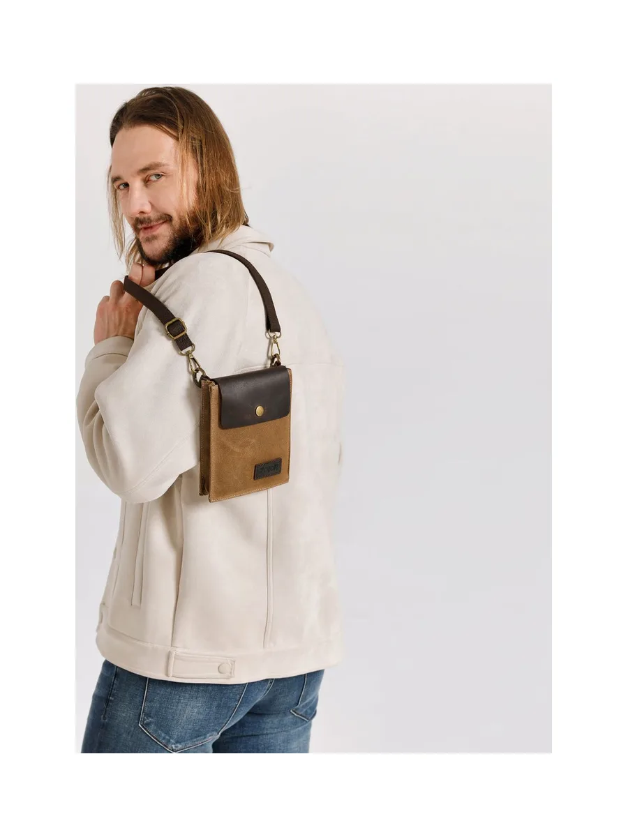 VAL - Pochette bandoulière en cuir véritable et toile enduite - Bleu 45