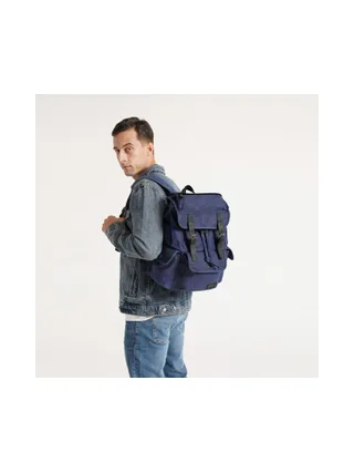 BILL - Sac à dos en cuir véritable et toile enduite - Bleu 2