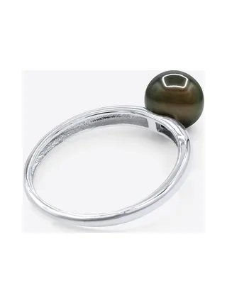 Bague Jonc Véritable Perle de Tahiti Ronde 7.5-8 mm — Or Blanc 375 Millièmes 5