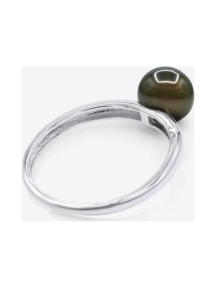 Bague Jonc Véritable Perle de Tahiti Ronde 7.5-8 mm — Or Blanc 375 Millièmes 5