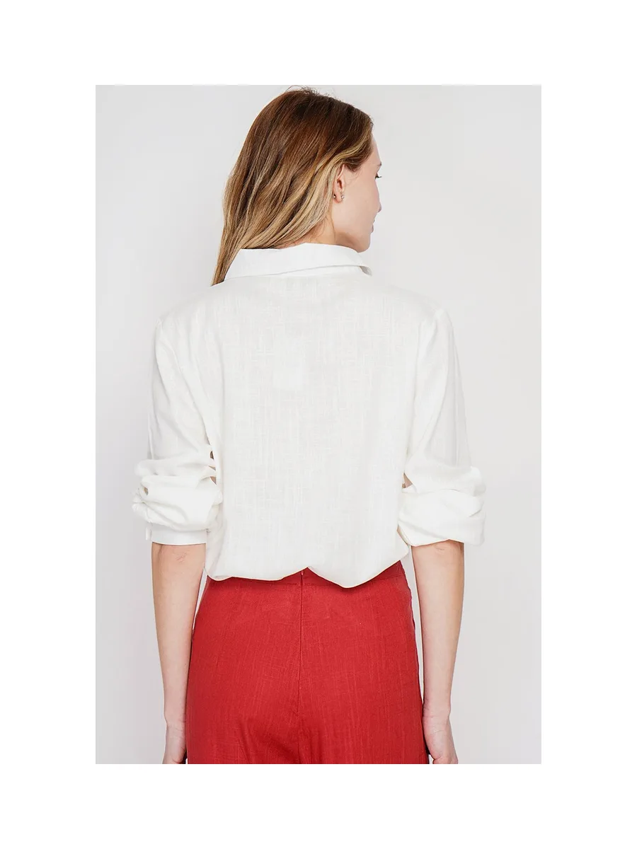 Blouse col chemise évasée à manche longueur 7