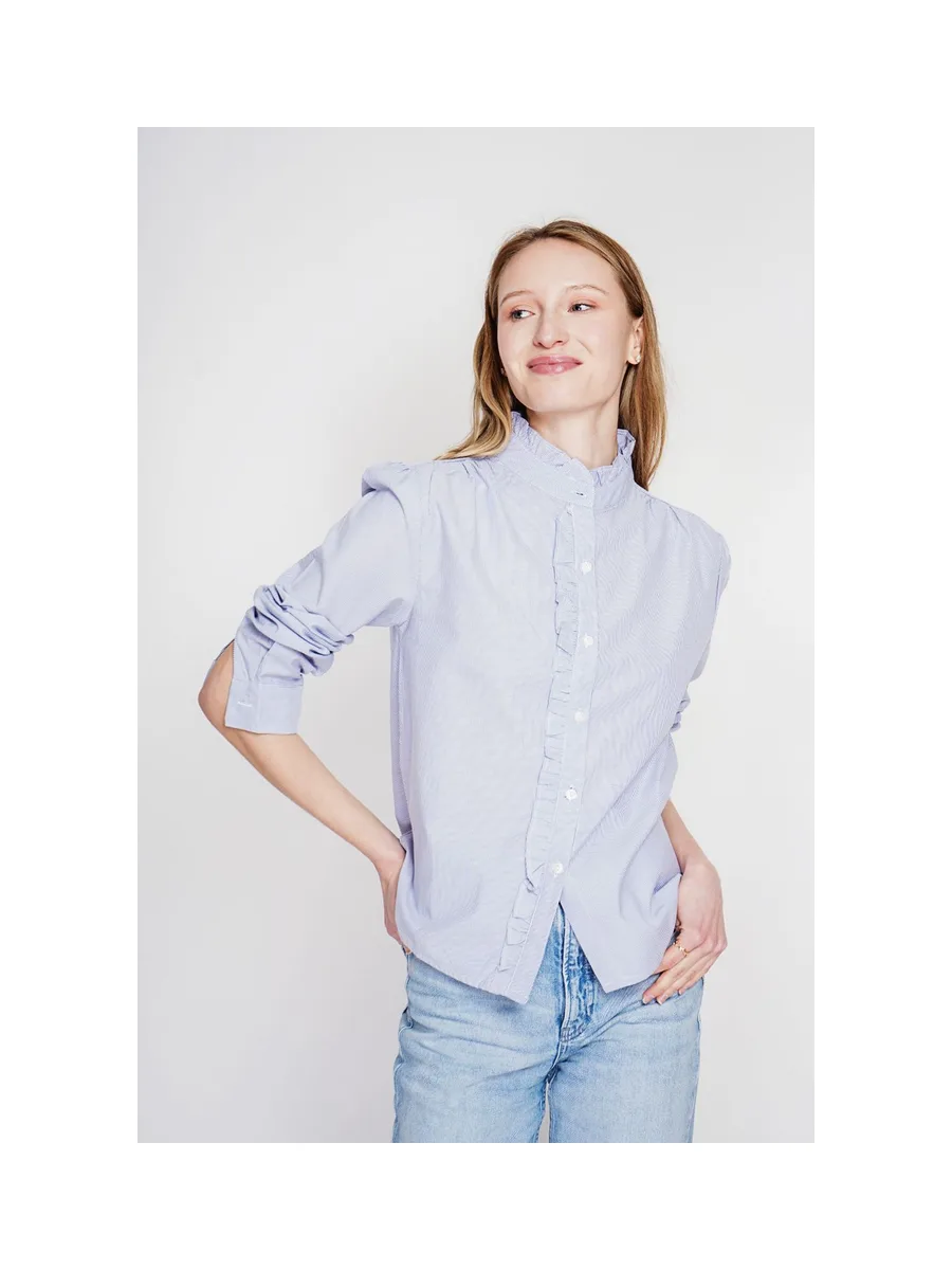 Chemise col montant rayée à manches longues boutonnée devant 11