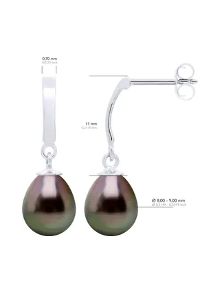 Boucles d'Oreilles Véritables Perles de Tahiti Poires 8-9 mm — Or Blanc 375 Millièmes 3