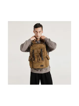 BILL - Sac à dos en cuir véritable et toile enduite - Bleu 17