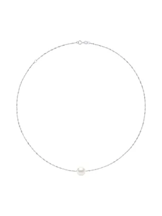 Collier Maille Singapour Perle d'Eau Douce Traversante 10-11 mm — Argent 925 Millièmes Rhodié 2
