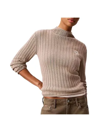 Pull Beige Foncé Femme Calvin Klein Jeans Woven Label 1
