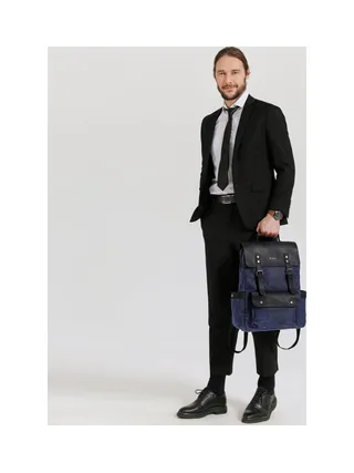 ED - Sac à dos en cuir véritable et toile enduite - Bleu 8