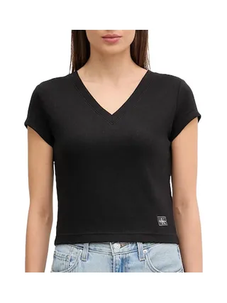 T-Shirt Noir Femme Calvin Klein Jeans Label Ri-cloud 1