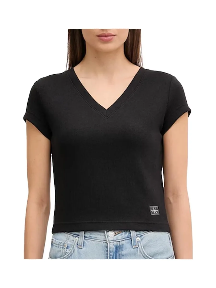 T-Shirt Noir Femme Calvin Klein Jeans Label Ri-cloud 2