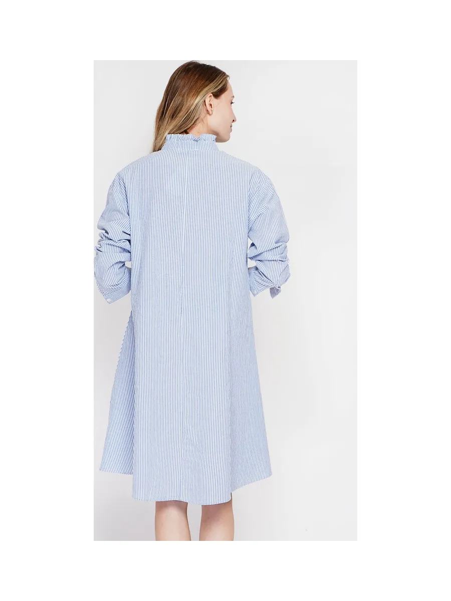 Robe col mao foufou évasée boutonnée devant à manches longues à rayure 10