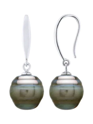 Boucles d'Oreilles Véritables Perles de Tahiti Cerclées 10-11 mm — Argent 925 Millièmes Rhodié 4