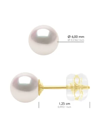 Boucles d'Oreilles Véritables Perles Akoya Rondes 6-7 mm — Or Jaune 750 Millièmes 2