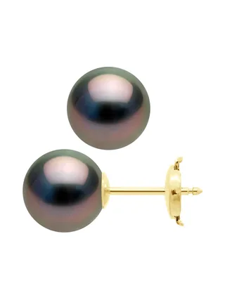 Boucles d'Oreilles Véritables Perles de Tahiti Rondes 9-10 mm — Or Jaune 375 Millièmes 3