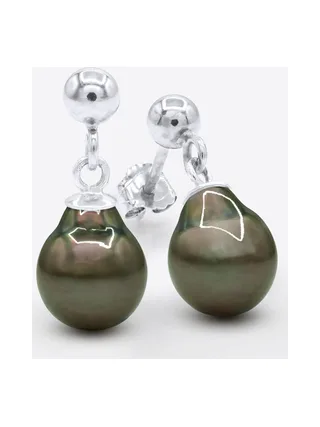 Boucles d'Oreilles Véritables Perles de Tahiti Poires 8-9 mm — Or Blanc 375 Millièmes 1