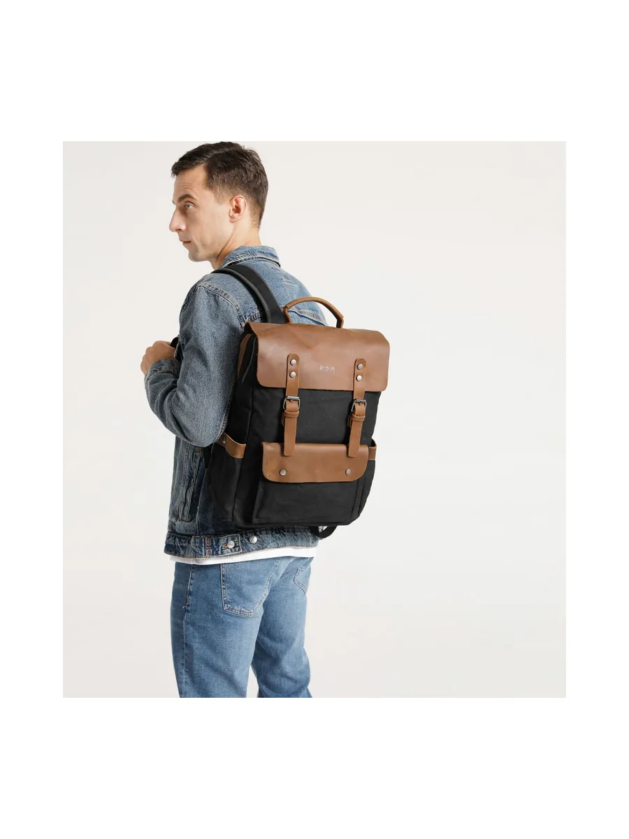 ED - Sac à dos en cuir véritable et toile enduite - Bleu 58