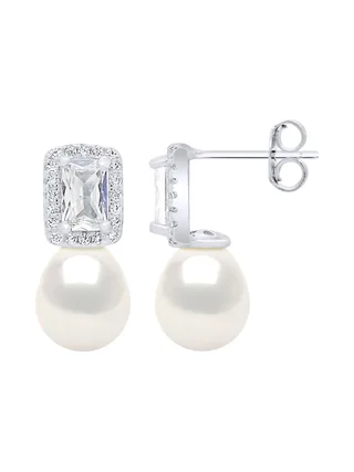 Boucles d'Oreilles Véritables Perles d'Eau Douce Poires 8-9 mm — Argent 925 Millièmes Rhodié 4