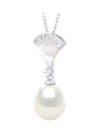 Collier Maille Forçat Véritable Perle d'Eau Douce 8-9 mm — Argent 925 Millièmes Rhodié — 42 cm 1