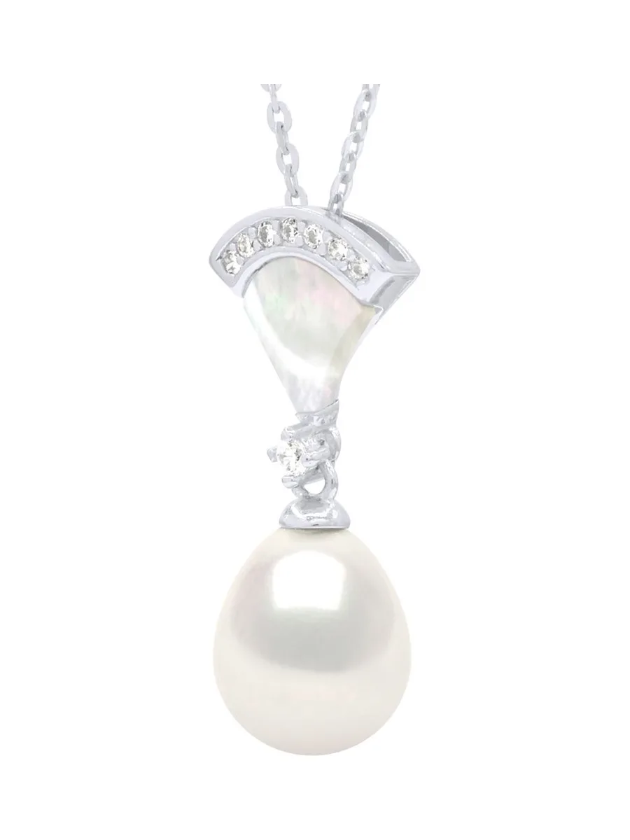 Collier Maille Forçat Véritable Perle d'Eau Douce 8-9 mm — Argent 925 Millièmes Rhodié — 42 cm 1