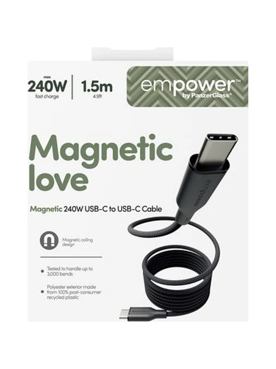 PanzerGlass empower™ by ® Magnetic 240W USB-C to USB-C Cable | USB 2.0 | 1.5M | Space Black USB cable 3