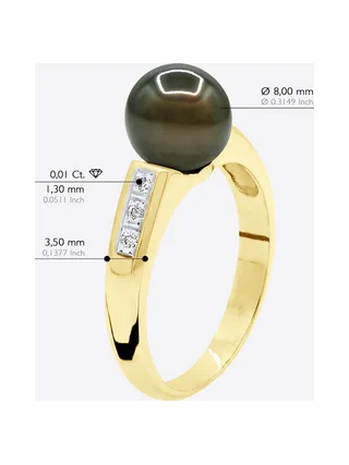 Bague Véritable Perle de Tahiti Ronde 8-9 mm Diamant 0.06 ct — Or Jaune 375 Millièmes 5
