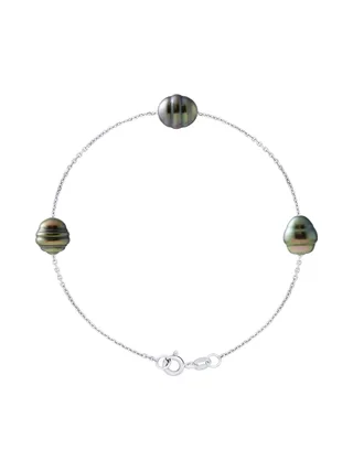 Bracelet Maille Forçat Véritables Perles de Tahiti 8-9 mm — Argent 925 Millièmes Rhodié — 18 cm 1