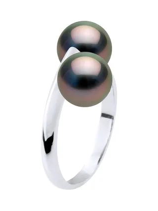 Bague Toi & Moi Véritables Perles de Tahiti Rondes 8-9 mm — Argent 925 Millièmes Rhodié 3