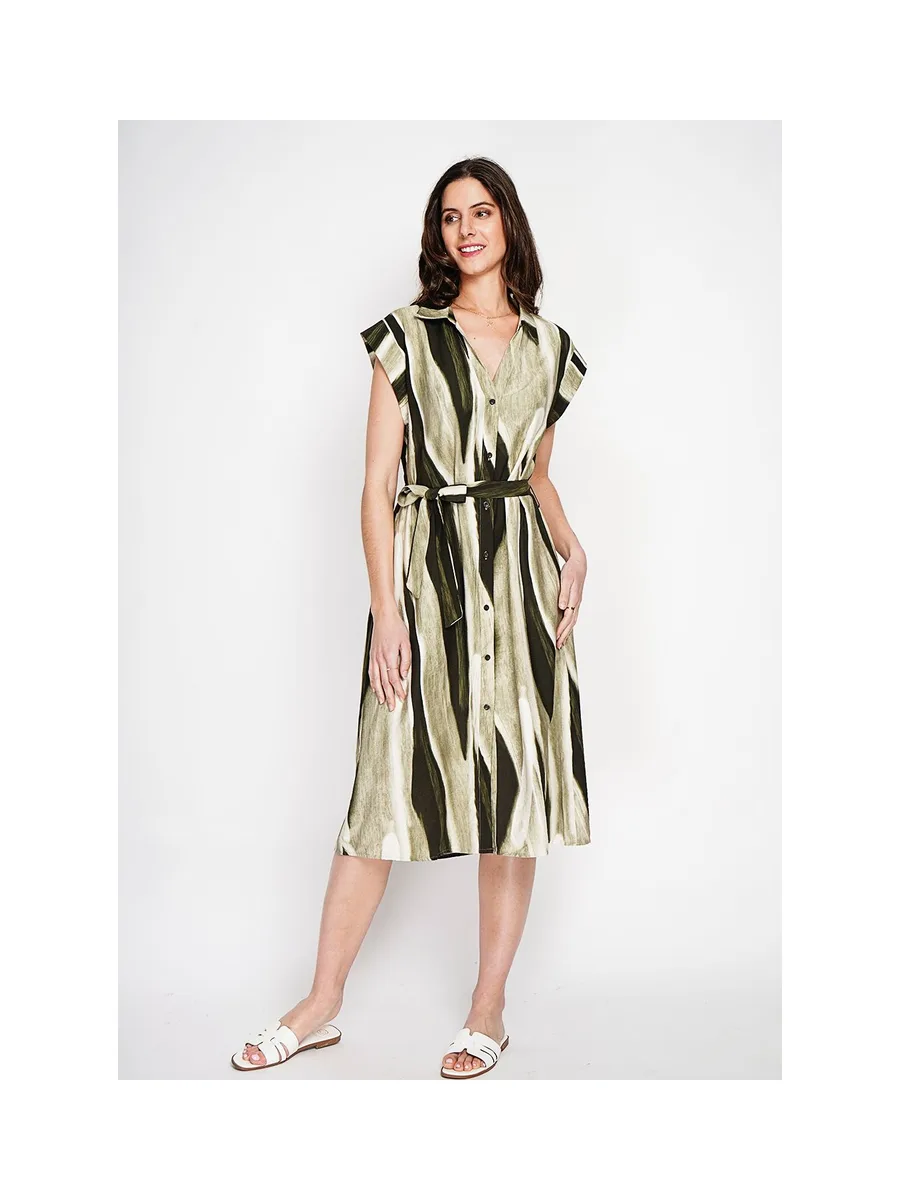 Robe chemise imprimée boutonnée devant avec ceinture 5