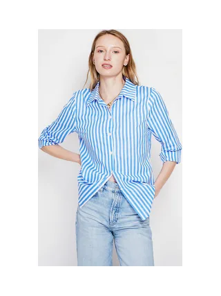 Chemise à rayure brode boutonnée devant à manches 3/4 1