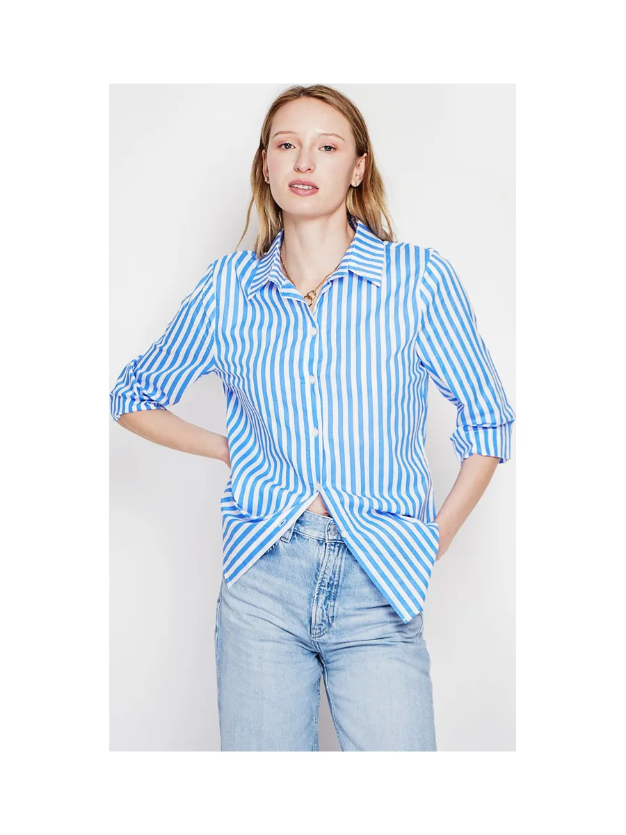 Chemise à rayure brode boutonnée devant à manches 3/4 1