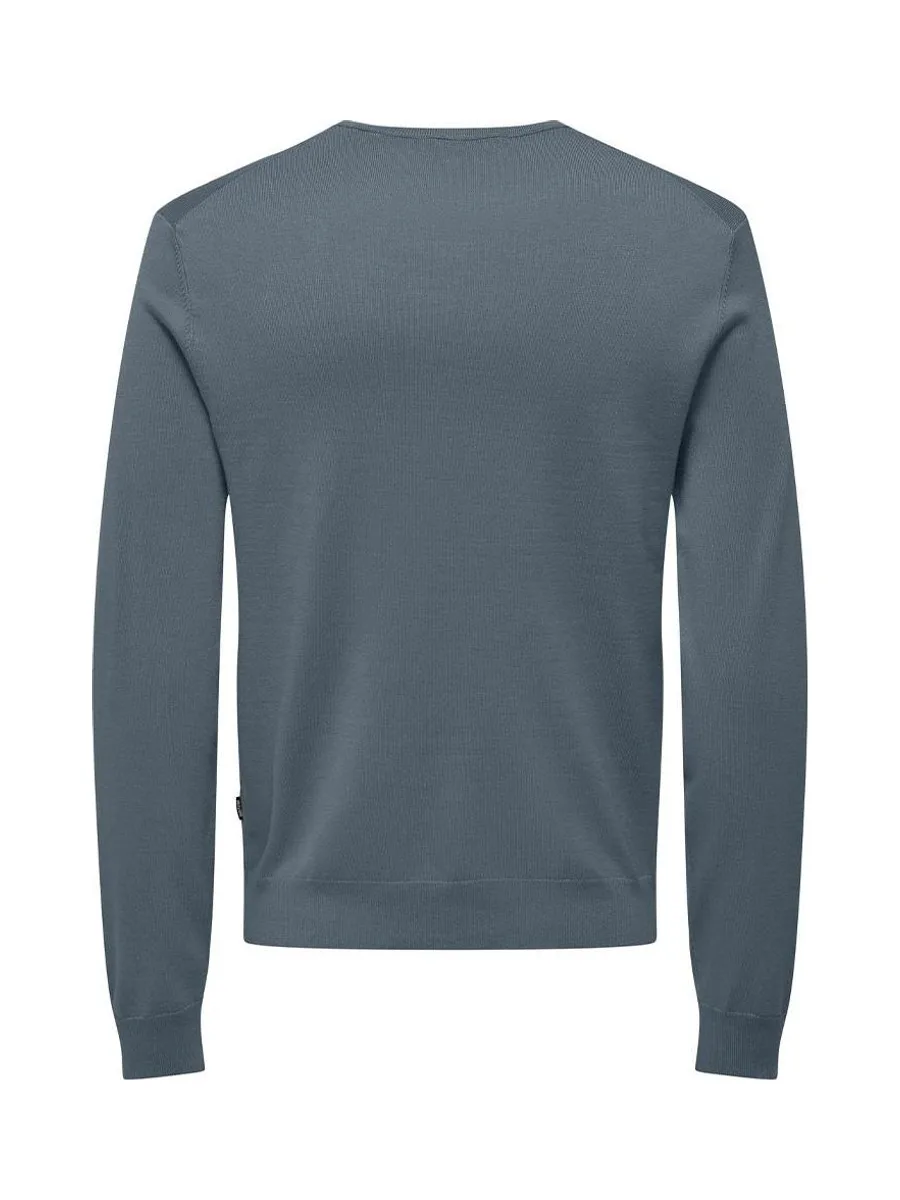 Pull Bleu Gris Homme Only & Sons Life Crew Knit 3