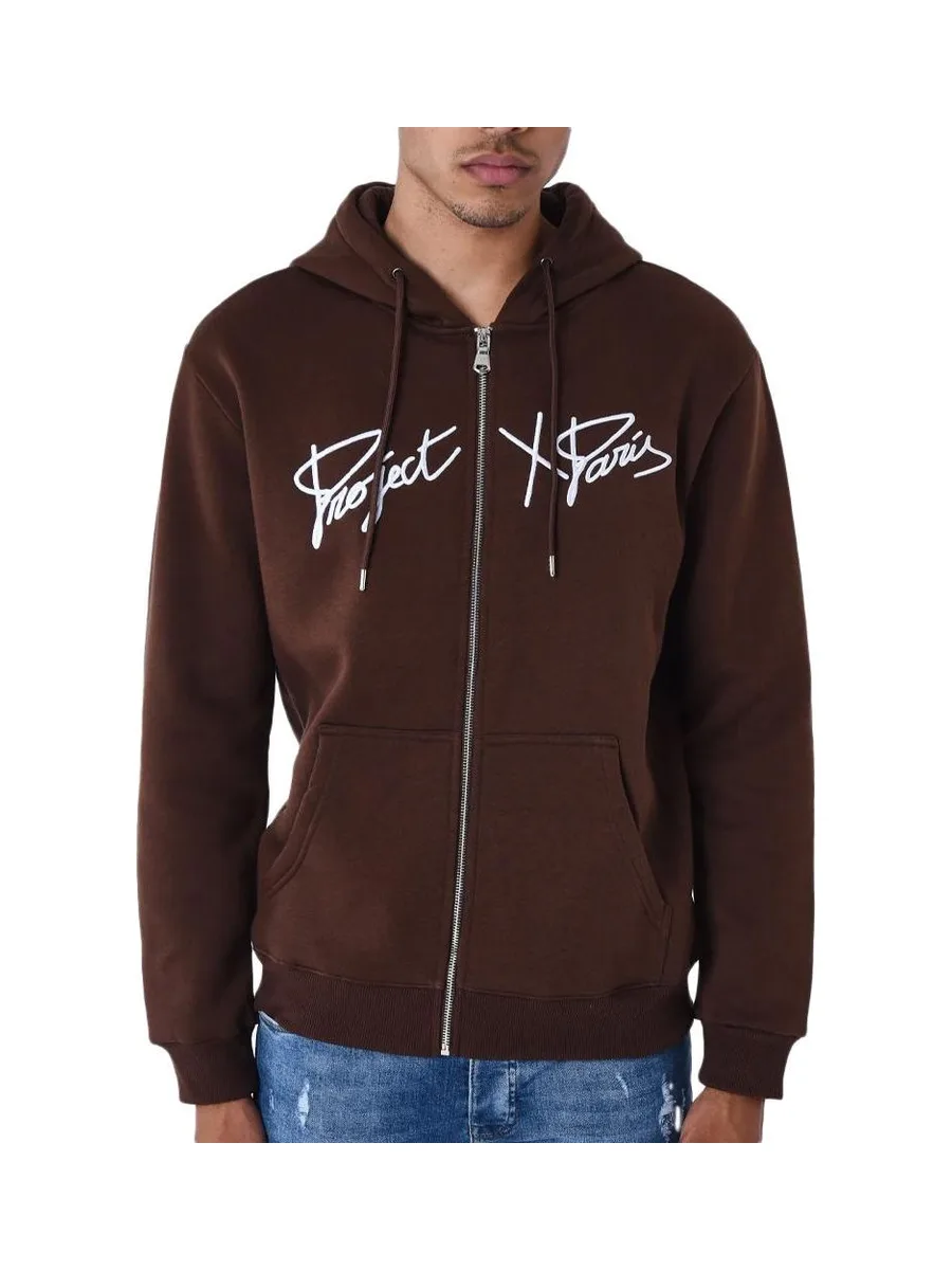 Sweat Zippé Marron Homme Project X Paris Broderie Origin 2