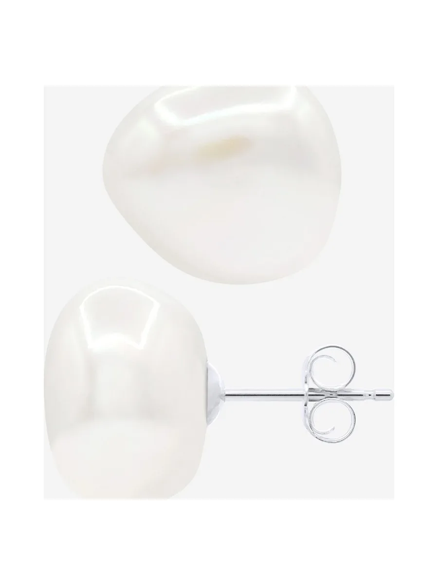 Boucles d'Oreilles Véritables Perles d'Eau Douce Baroques 12-13 mm — Or Blanc 375 Millièmes 5