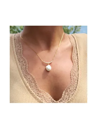 Collier Maille Forçat Véritable Perle de Culture d'Eau Douce Baroque 12 mm — Vermeil — 42 cm 3
