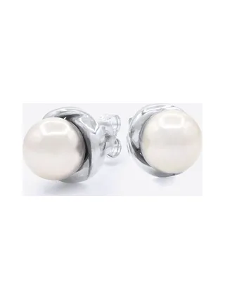 Boucles d'Oreilles Véritables Perles d'Eau Douce Rondes — Or Blanc 375 Millièmes 1