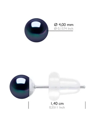 Boucles d'Oreilles Véritables Perles d'Eau Douce Rondes 4-5 mm — Or Blanc 750 Millièmes 2