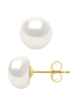 Boucles d'Oreilles Véritables Perles de Culture d'Eau Douce Boutons 8-9 mm — Vermeil 1
