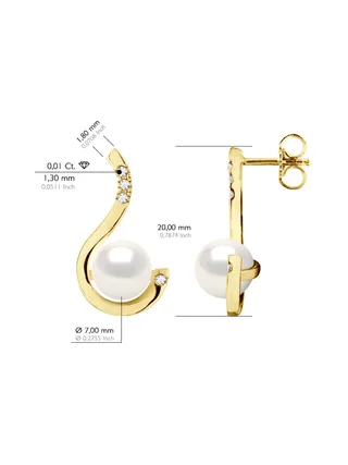 Boucles d'Oreilles Véritables Perles d'Eau Douce 7-8 mm Diamants 0.08 ct — Or Blanc 375 Millièmes 3