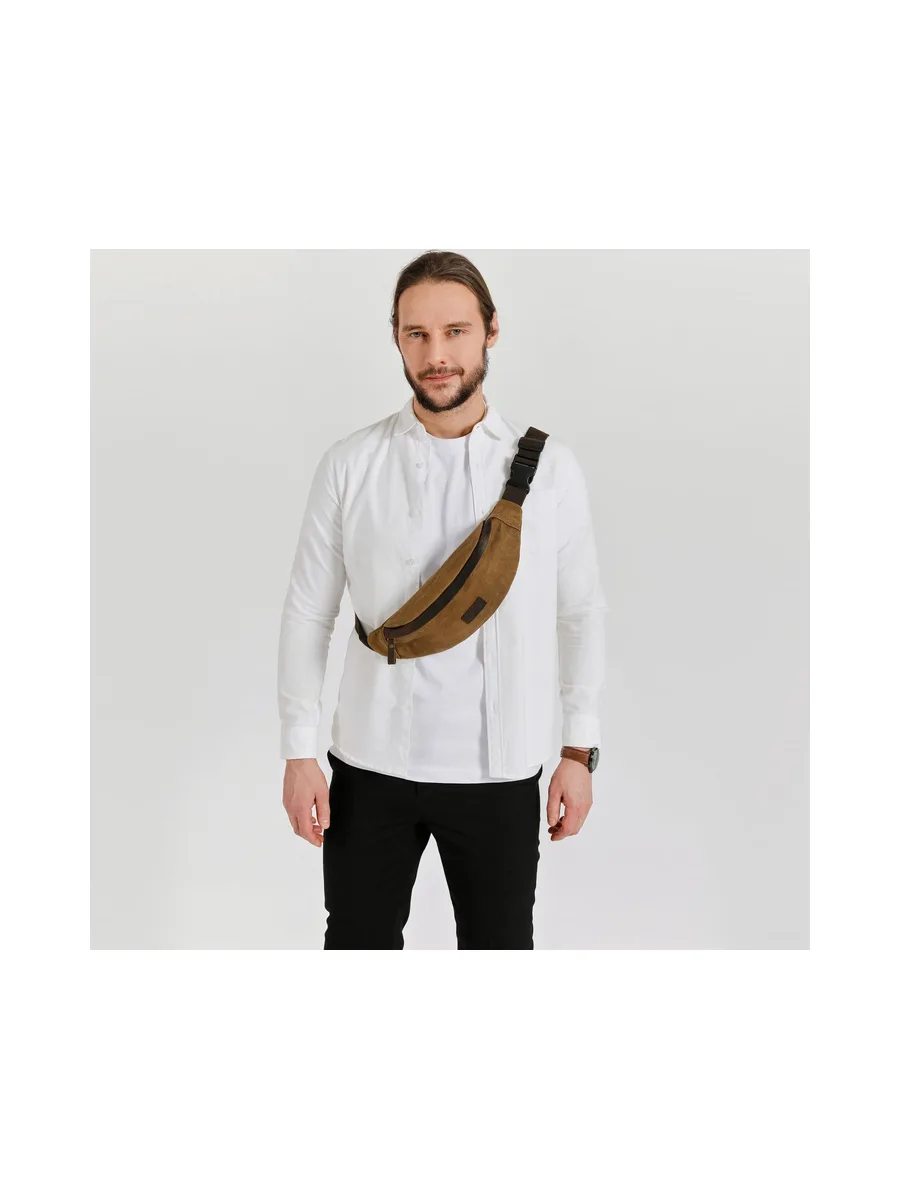 FLO - Sac banane en cuir véritable et toile enduite - Bleu 10